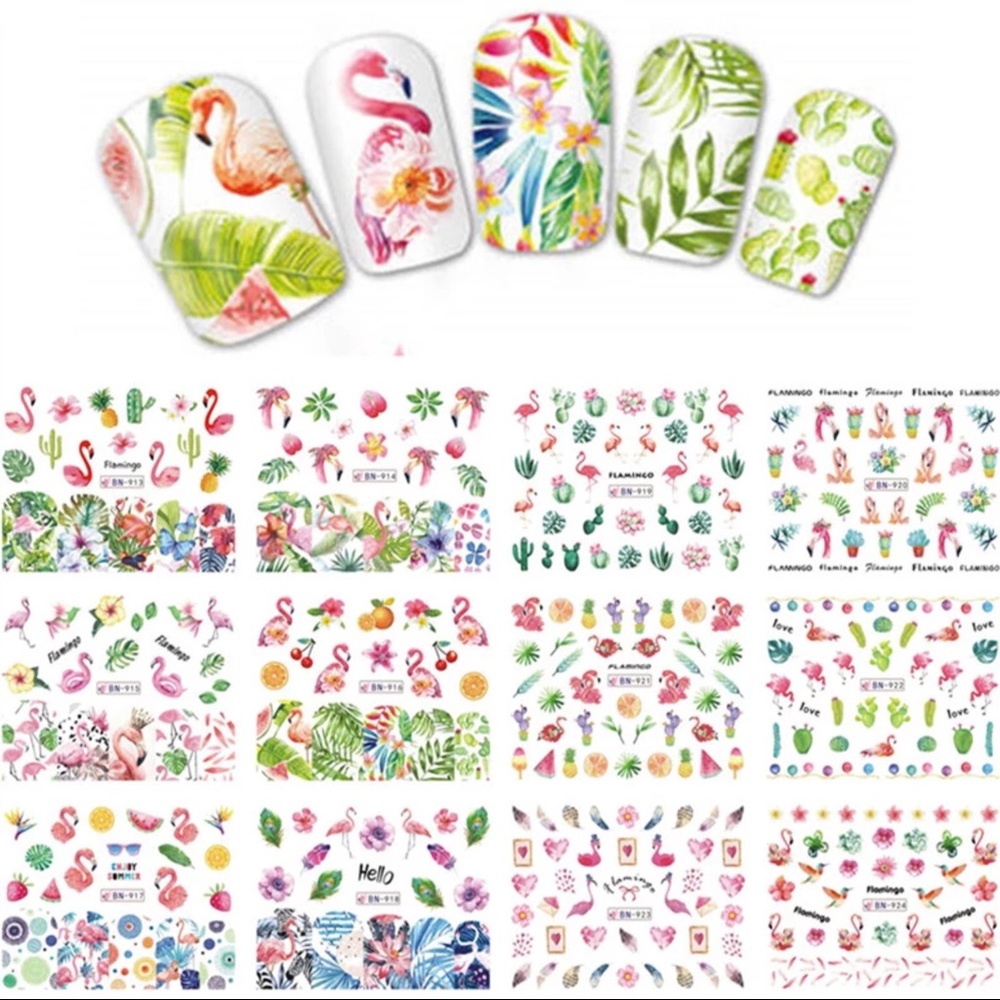 12 Tropical Nail Deigns Water Decals Stickers